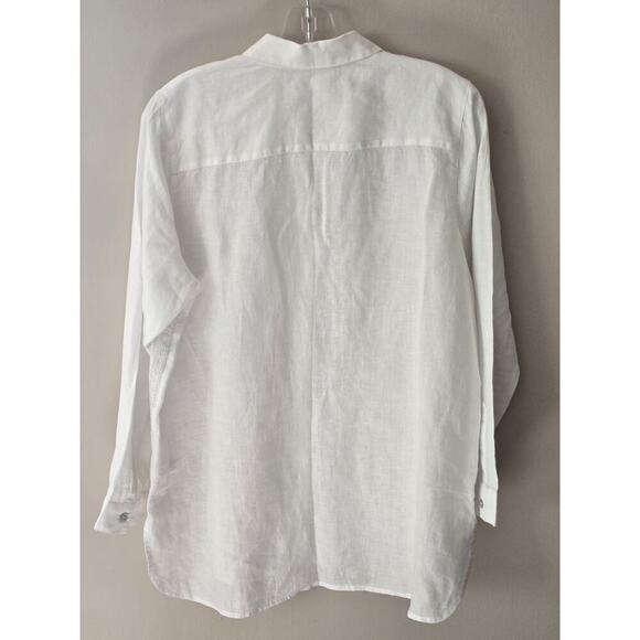 Love Linen J. Jill White Button Front Long Sleeve Embroidered Linen Tunic Mp - Picture 7 of 7